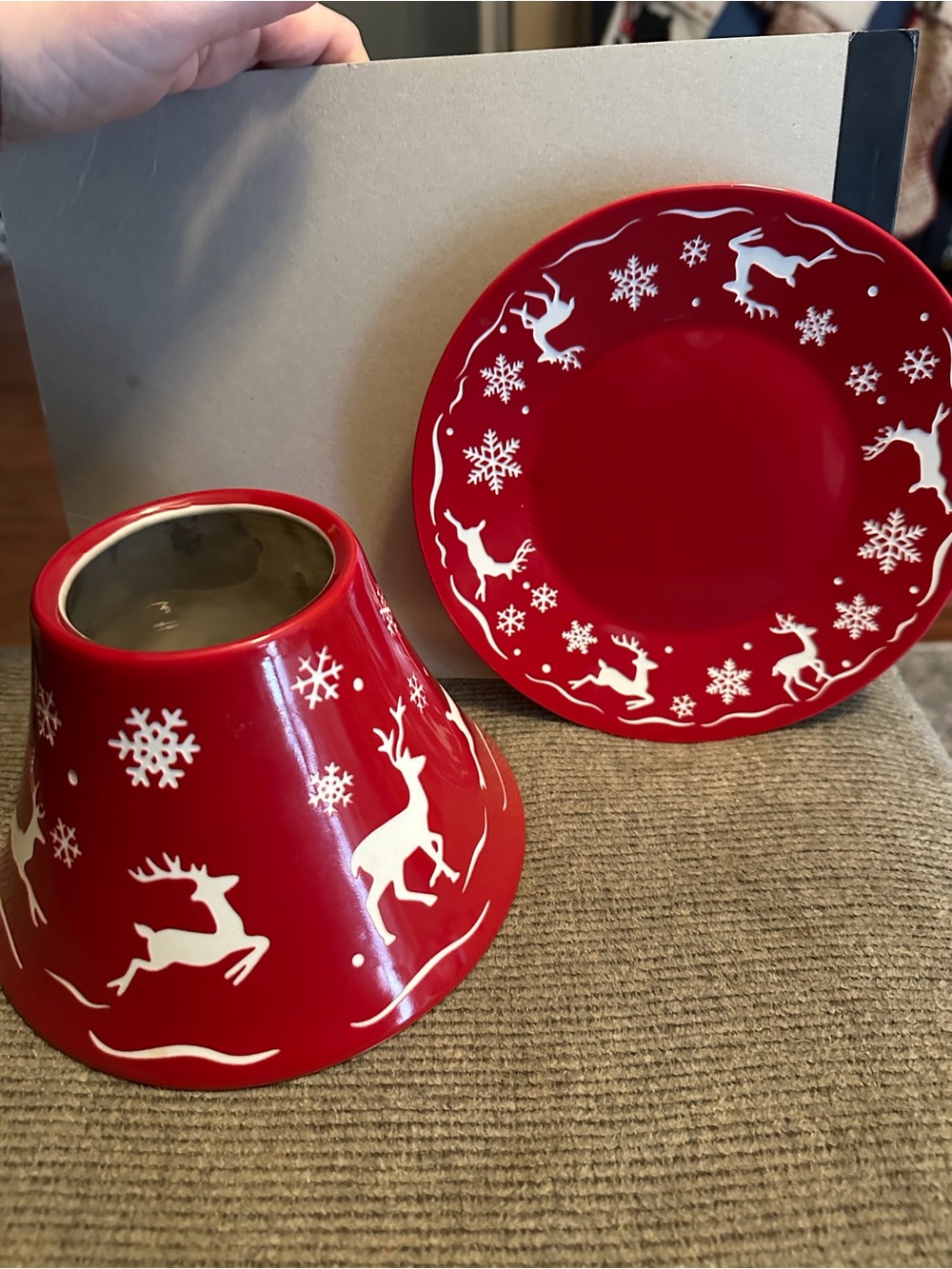Yankee Candle Red Reindeer Ceramic Plate and Candle Shade